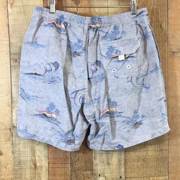 Tommy Bahama Relax Board Shorts Mens Medium Blue‎ Yellow Marlin Beach Print Swim - Picture 4 of 12